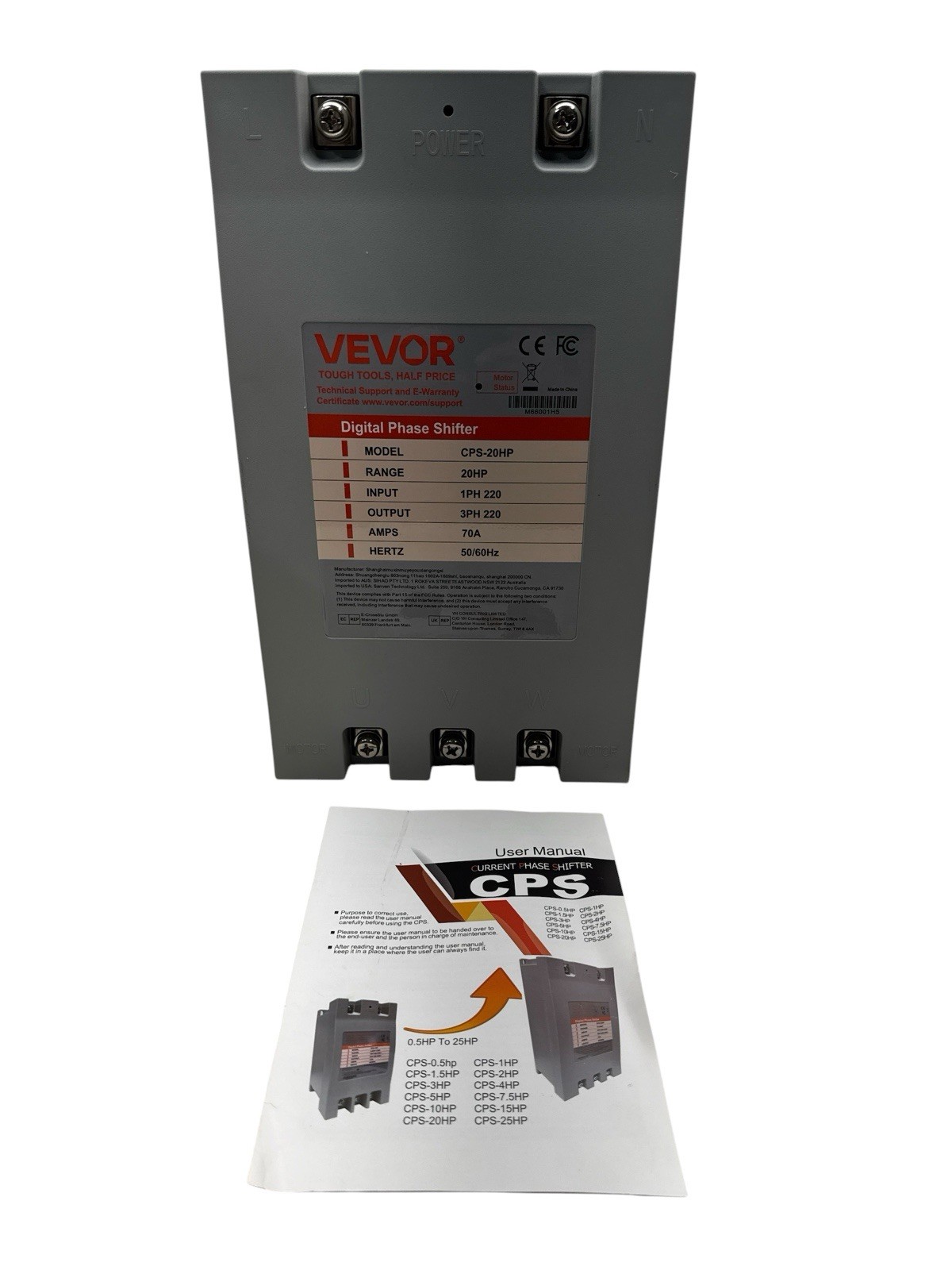 Vevor Digital Phase Shifter Single Phase to 3 Phase Converter CPS-20HP (OB)