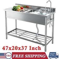 Stainless Steel Utility Sink 47x20x37 Inch Single Bowl Freestanding Kitchen Sink picture