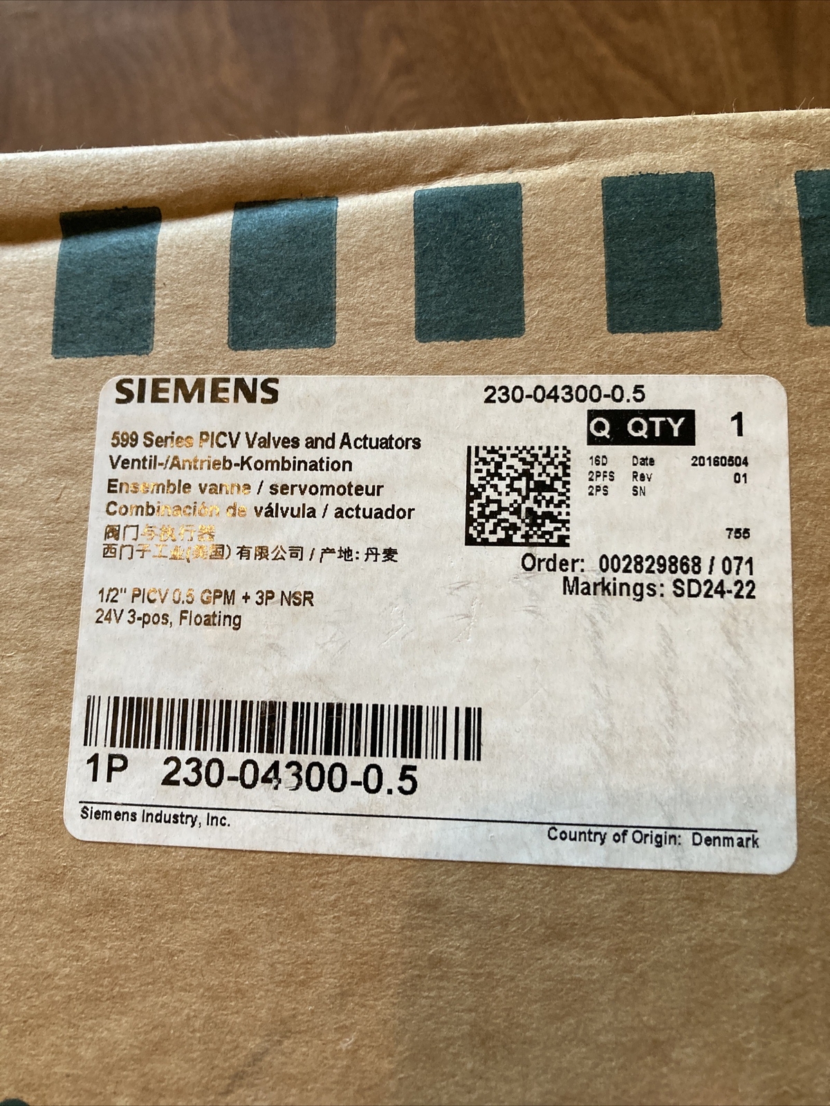 Siemens 599 Series Valve and Actuator 230-04300-0.5 Siemens 599 Series Valve and Actuator 230-04300-0.5