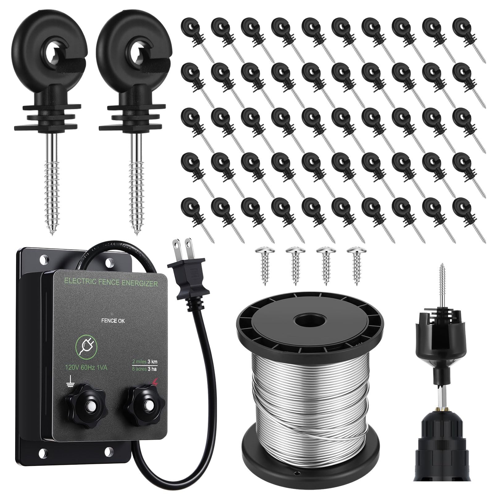 2-Mile 5000V 0.1Joule Electric Fence for Preventing Animals Intruding, 50 Bla...