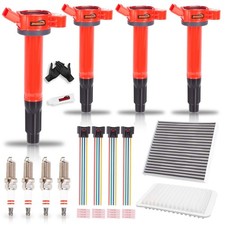 4Pk UF487 Coil Pack, Spark Plugs, Connector, Filters Kit for Toyota Camry Venza picture