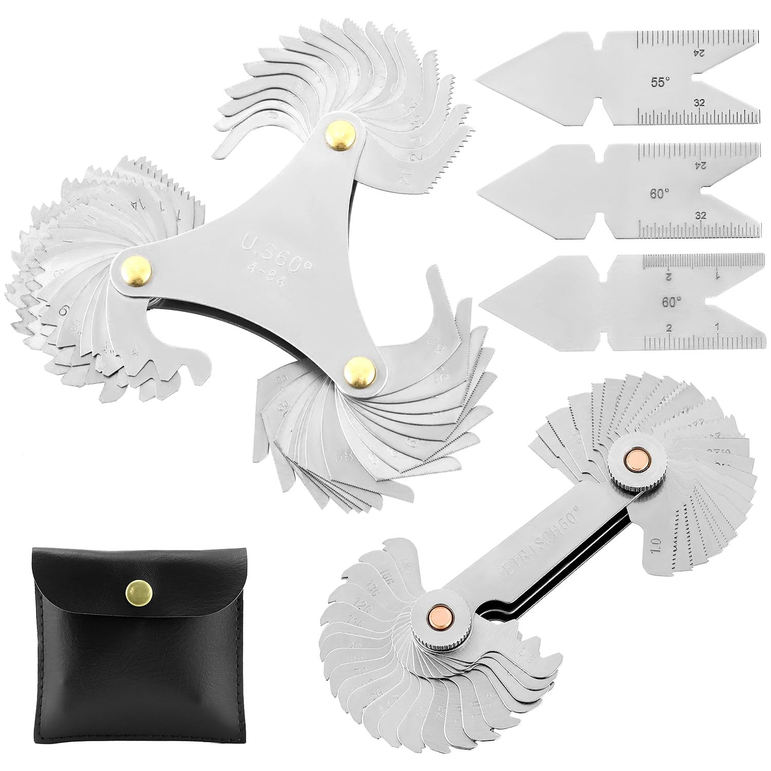 5pc Thread Pitch Gauge Set Stainless Steel SAE Metric 55° 60° Measuring ToolsPro 5pc Thread Pitch Gauge Set Stainless Steel SAE Metric 55° 60° Measuring ToolsPro