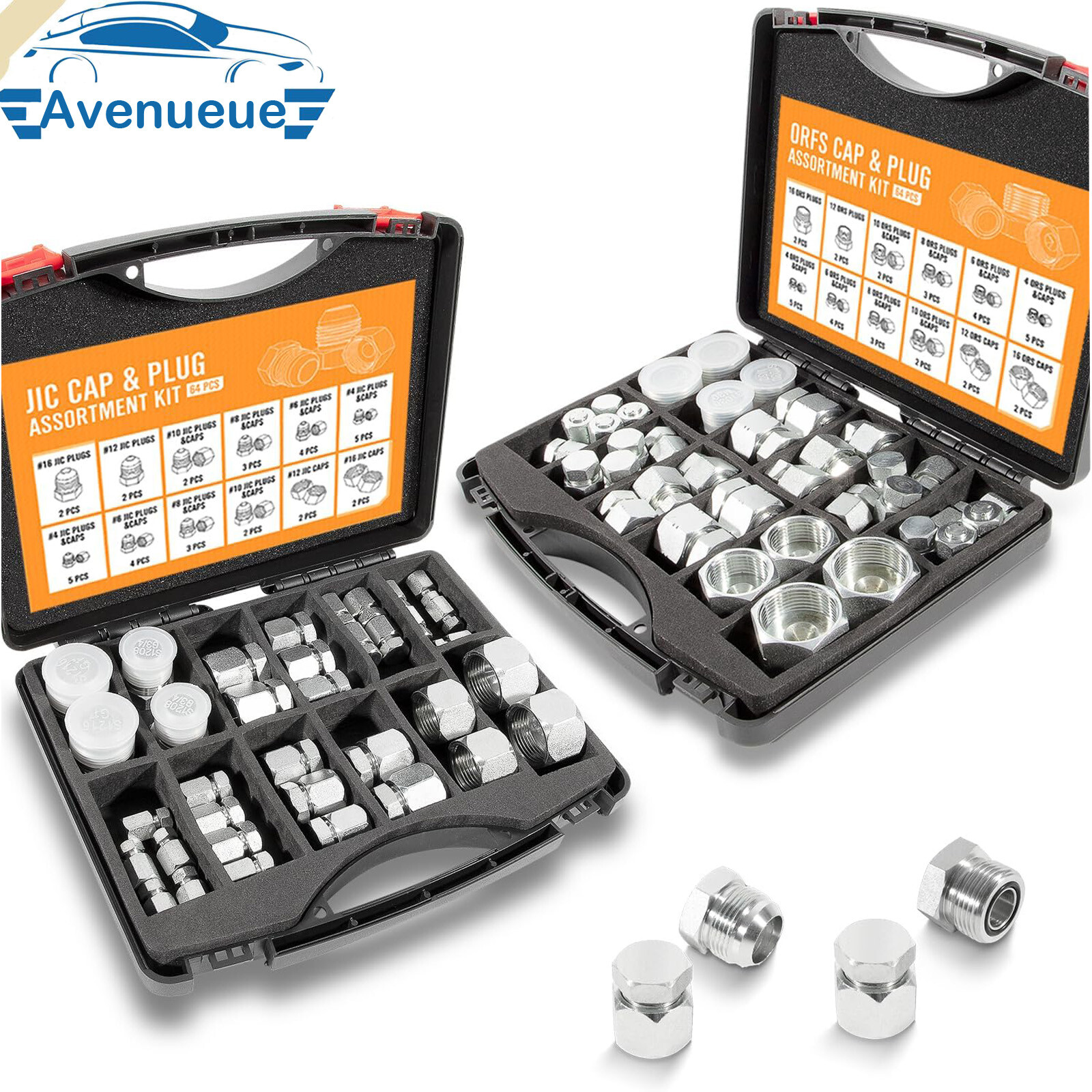 128-Pcs JIC & ORFS Cap /Plug Assortment Kit, Hydraulic Hose Tube & Pipe Fittings 128-Pcs JIC & ORFS Cap /Plug Assortment Kit, Hydraulic Hose Tube & Pipe Fittings