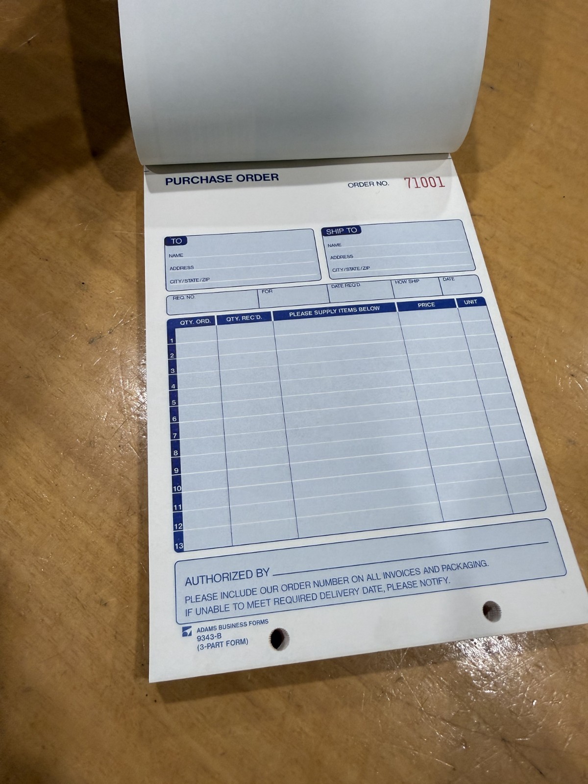 3-Part Purchase Order Book, 5 5/8 3-Part Purchase Order Book, 5 5/8