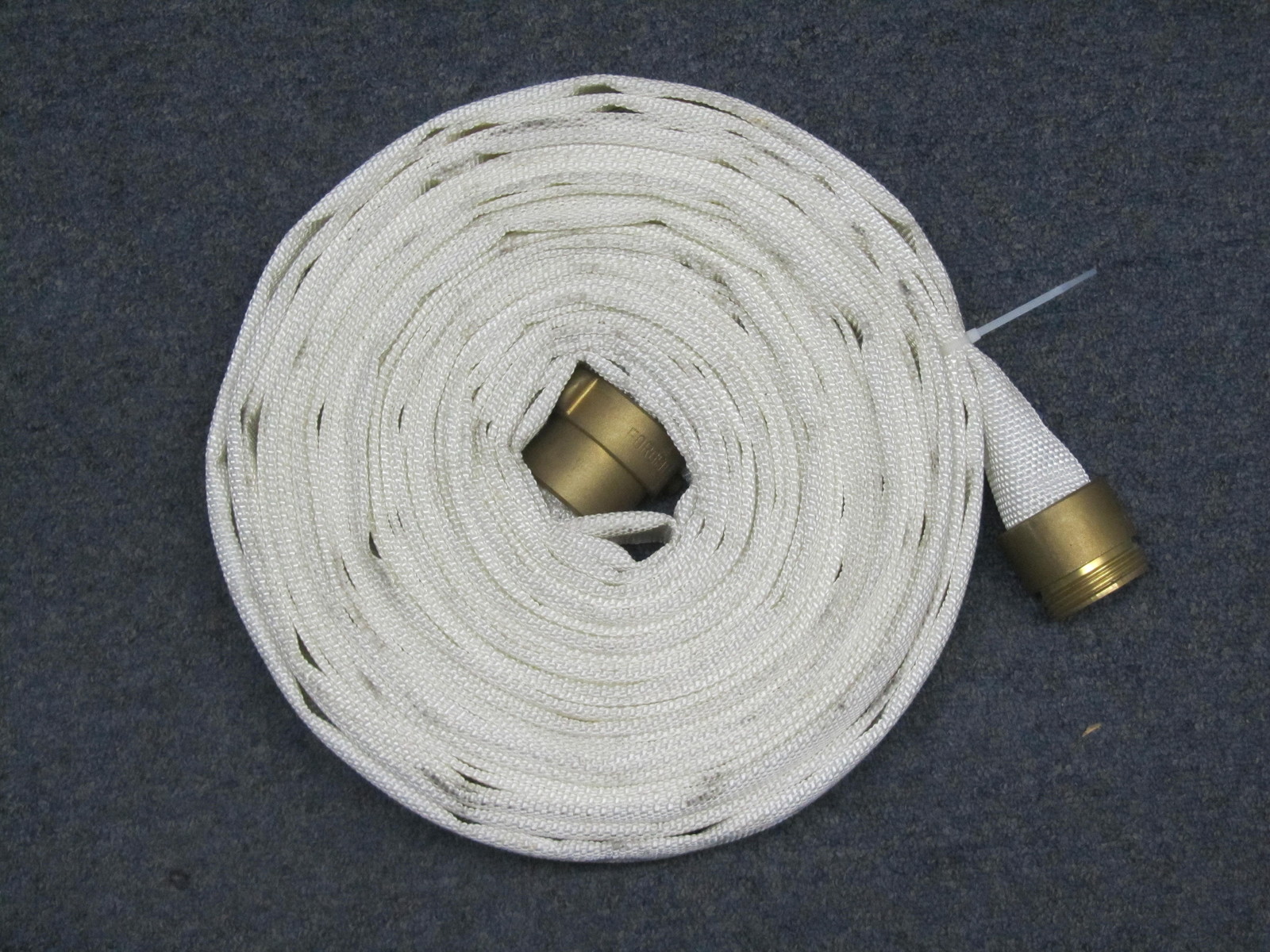 ONE-75FT X 1.5 IN NST FIRE HOSE VERY GOOD CONDITION w/ BRASS COUPLINGS ONE-75FT X 1.5 IN NST FIRE HOSE VERY GOOD CONDITION w/ BRASS COUPLINGS