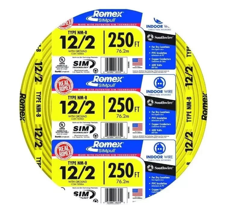 New 250 ft. 12/2 Solid Romex SIMpull CU NM-B W/G Wire Yellow Color-Coded Jacket New 250 ft. 12/2 Solid Romex SIMpull CU NM-B W/G Wire Yellow Color-Coded Jacket