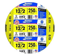 New 250 ft. 12/2 Solid Romex SIMpull CU NM-B W/G Wire Yellow Color-Coded Jacket picture