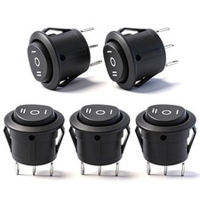 5pcs Snap-in Round Momentary Rocker Switch Round, Black/(ON)-Off-(ON) picture