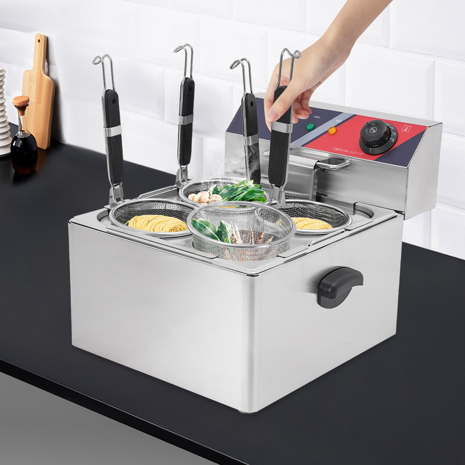 Commercial Pasta Cookers Electric Noodle Cooking Machine w/ 4* Strainer Baskets Commercial Pasta Cookers Electric Noodle Cooking Machine w/ 4* Strainer Baskets