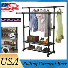 Heavy Duty Clothing Garment Rack Rolling Clothes Organizer Double Rails Hanging picture
