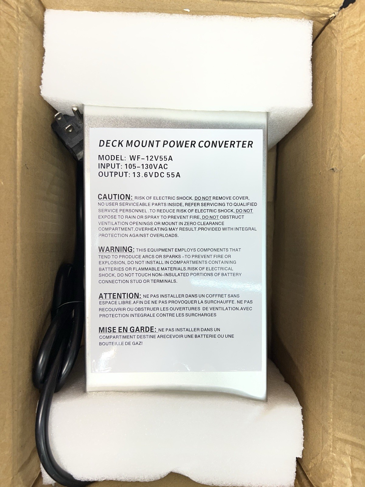 WF-12V55A 55 Amp RV Deck Mount Power Converter Battery Charger 13.6VDC WF-12V55A 55 Amp RV Deck Mount Power Converter Battery Charger 13.6VDC