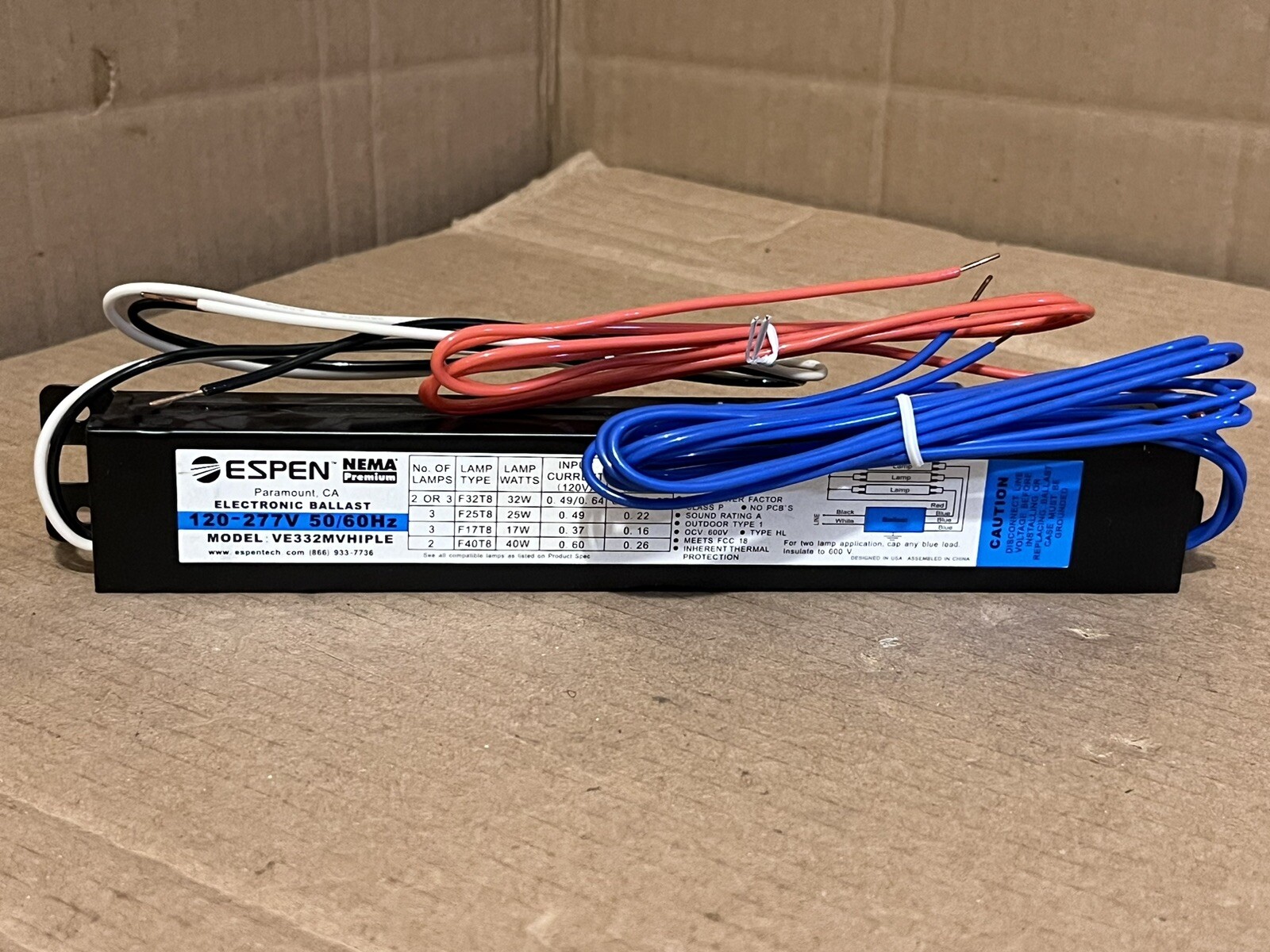 ESPEN TECHNOLOGY ELECTRONIC BALLAST 120-277V ESPEN TECHNOLOGY ELECTRONIC BALLAST 120-277V