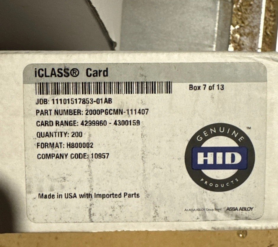 (200 cards) NEW HID iCLASS PROXIMITY CARDS 2000PGCMN FORMAT (200 cards) NEW HID iCLASS PROXIMITY CARDS 2000PGCMN FORMAT