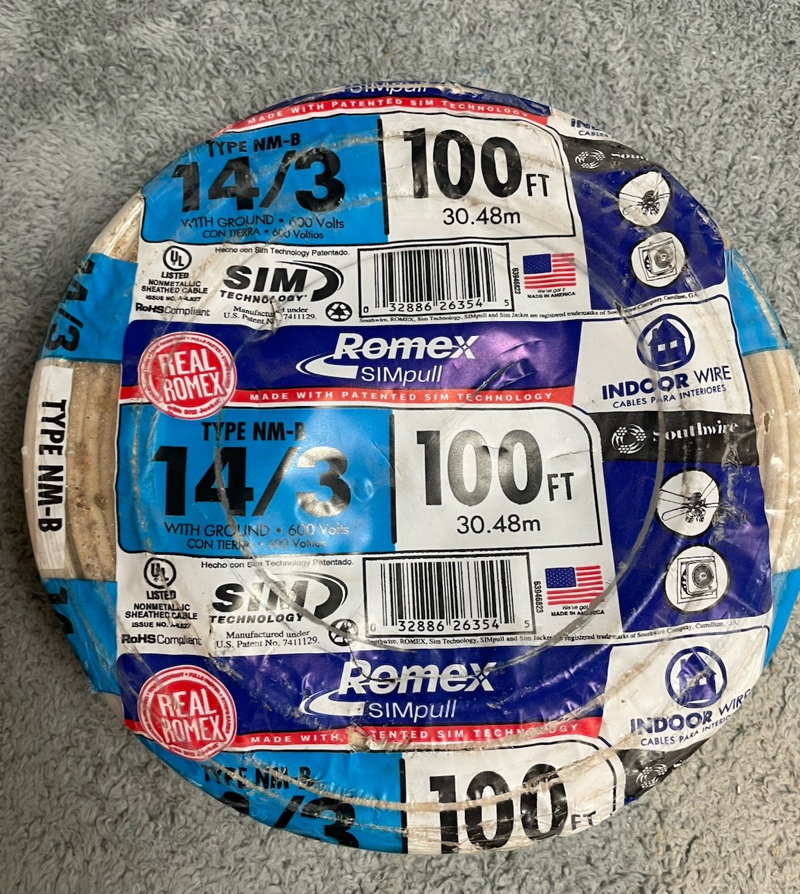 NEW - Southwire Romex Simpull 14/3 100ft NM-B Indoor Sheathed Cable