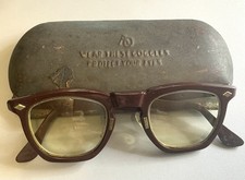 American Optical (AO) Safety Goggles Tinted Lenses Metal Case Embossed 1940-50s picture