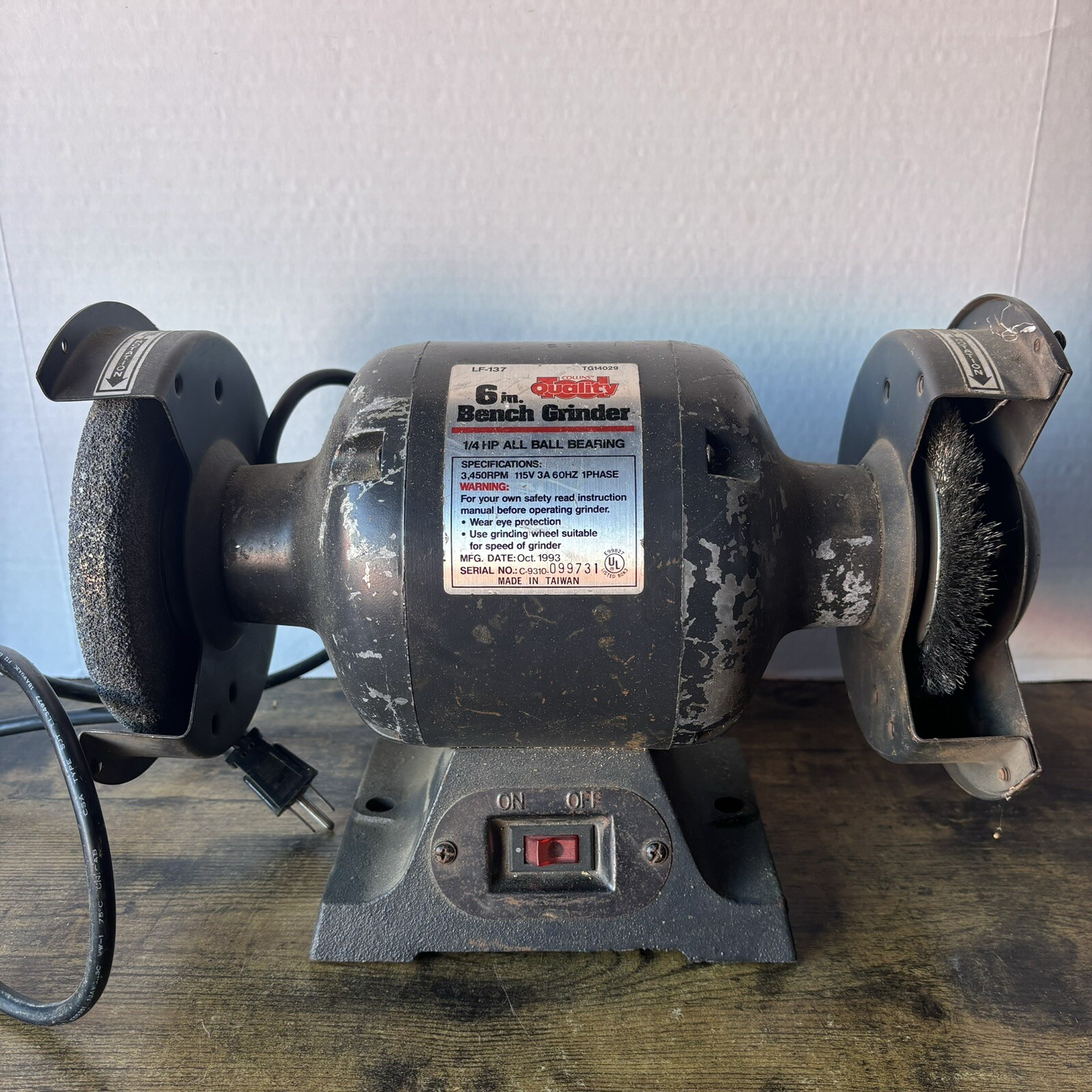 Vintage Collin’s Quality Tool 6” Inch Bench Grinder LF-137 TG14029 Vintage Collin’s Quality Tool 6” Inch Bench Grinder LF-137 TG14029
