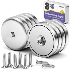 8 Pack 100 LBS Strong Neodymium Cup Magnets with Holes and Screws picture