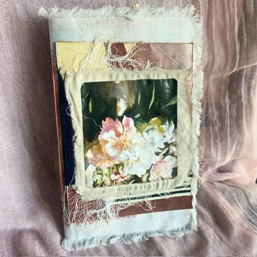 Handmade Vintage Floral Junk Journal Book Boho Cottagecore Mixed Paper Fabric Handmade Vintage Floral Junk Journal Book Boho Cottagecore Mixed Paper Fabric