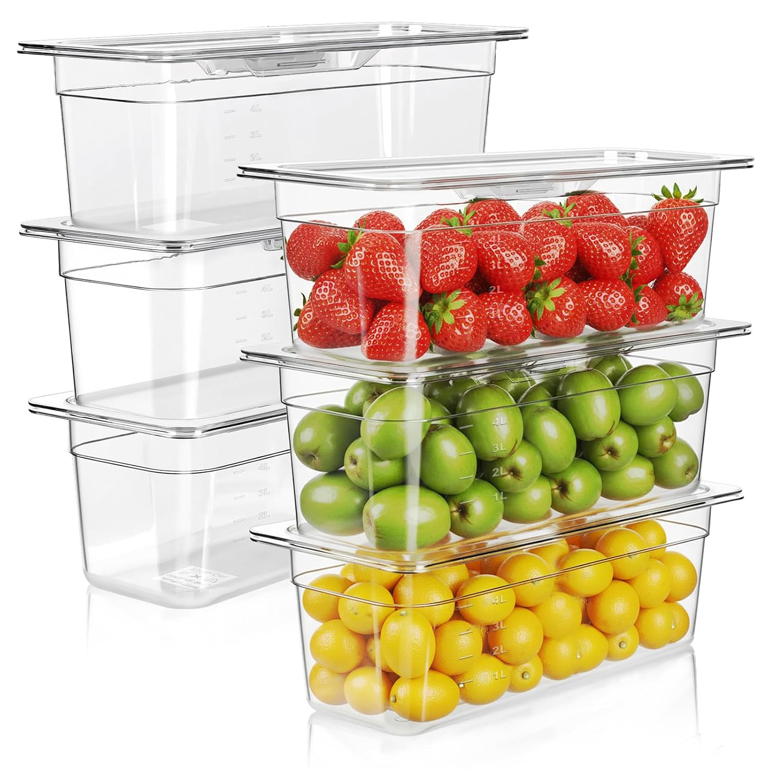 6-Pack 1/3 Size 6''Deep NSF Polycarbonate Food Pans with Lids