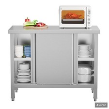 ROVSUN table with cabinet Commercial Worktables Workstations Stainless Steel 39 picture