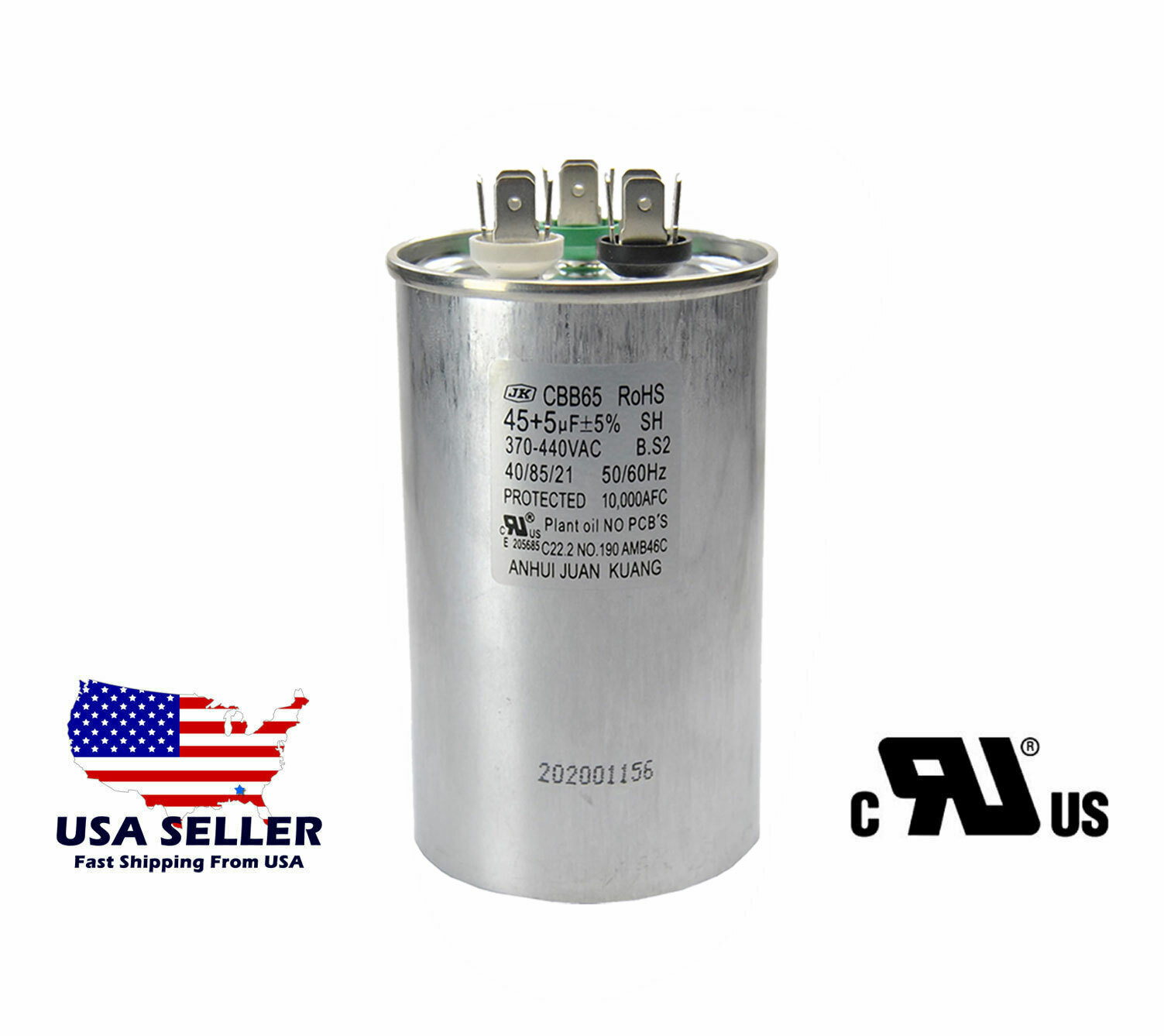 Dual Run AC Capacitor 45+5 MFD µF 370-440VAC 50/60Hz 5% HVAC QUALITY GUARANTEED Dual Run AC Capacitor 45+5 MFD µF 370-440VAC 50/60Hz 5% HVAC QUALITY GUARANTEED