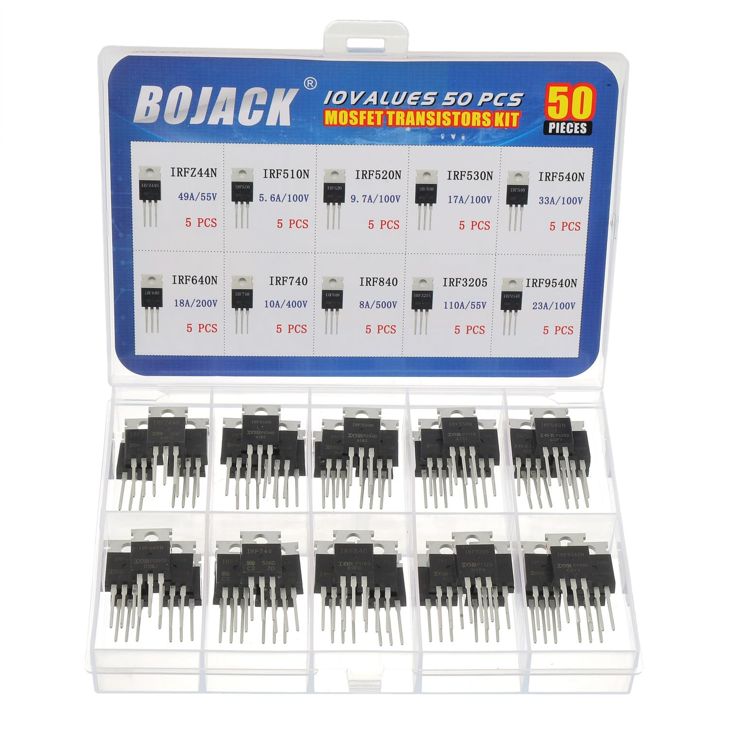 10 Values 50 Pcs IRFZ44N IRF510N IRF530N IRF540N IRF640N IRF740 IRF840 IRF3205 I