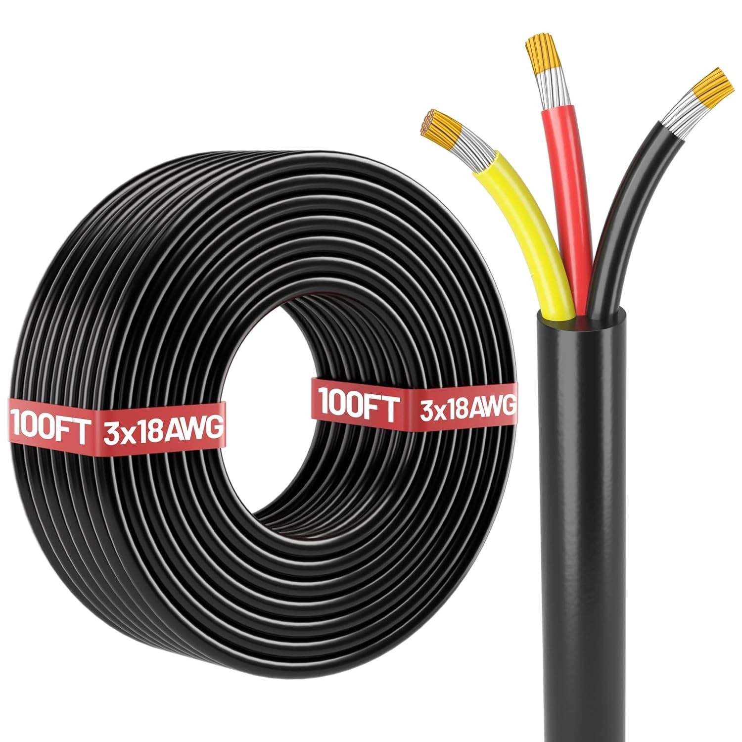 100FT 18 Gauge Wire, 3 Conductor Electrical Stranded PVC Cord 100FT 18 Gauge Wire, 3 Conductor Electrical Stranded PVC Cord