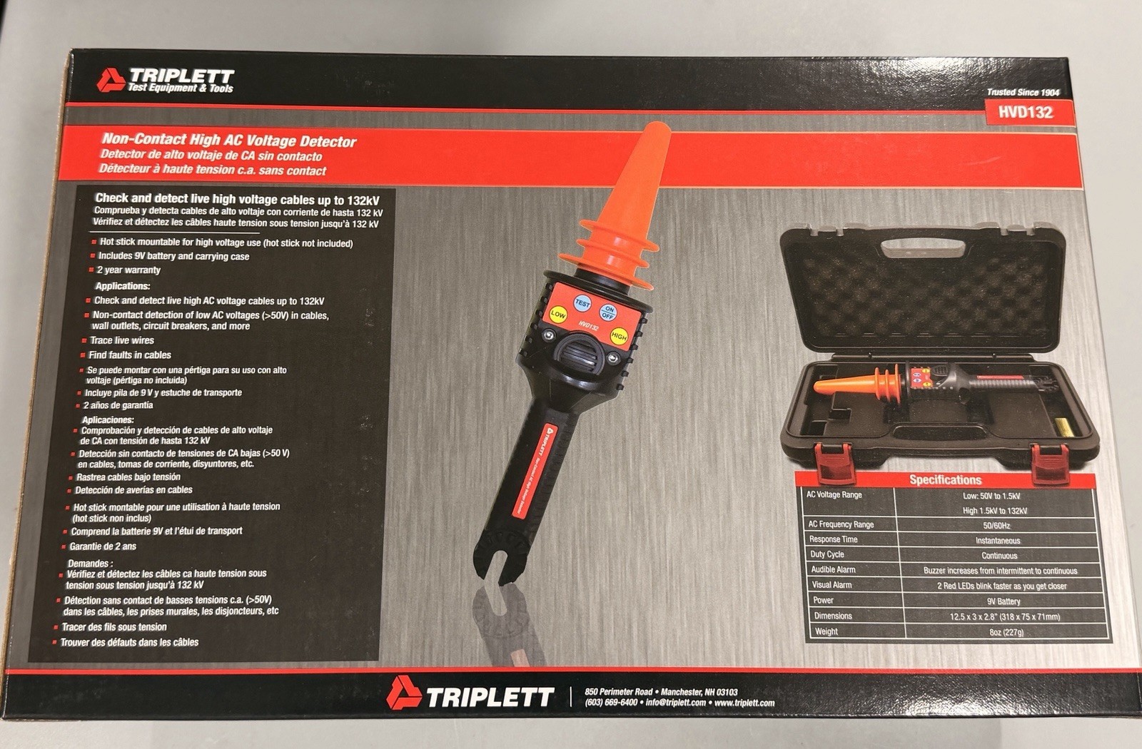 Triplett HVD132 Non-Contact AC Voltage Detector  1.5kV to 132kV / 50V to 1.5kV