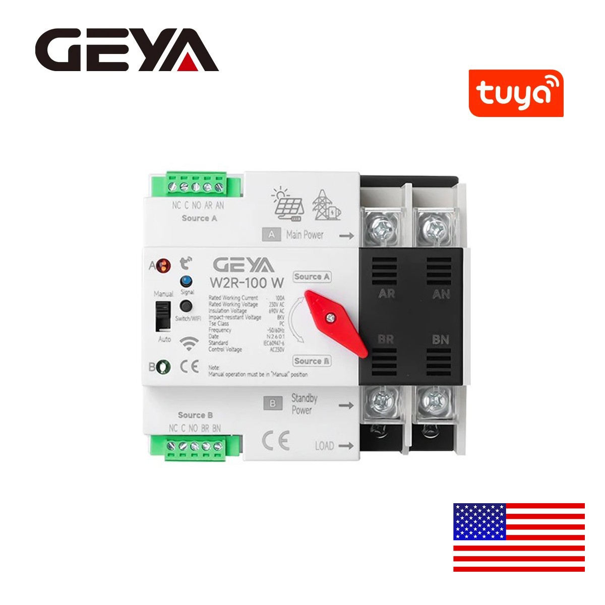 GEYA 2P WIFI ATS Dual Power Automatic Transfer Switch Solar Power Generator PC