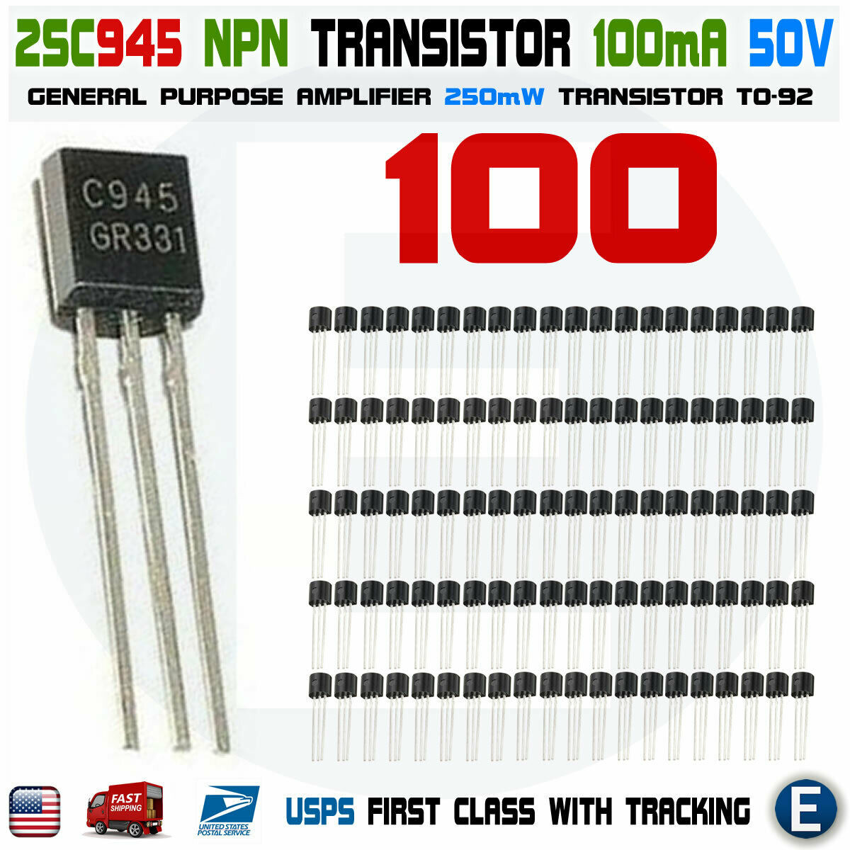 100pcs 2SC945 Amplifier NEC TO-92 Transistor C945 KCS945 NPN USA seller