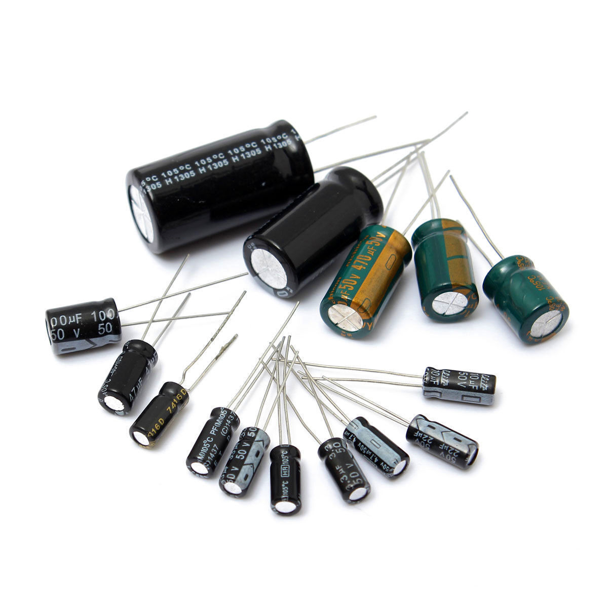120pcs 50V 15 Values 1uF-2200uF Assorted Electrolytic Capacitor Assortment Kit
