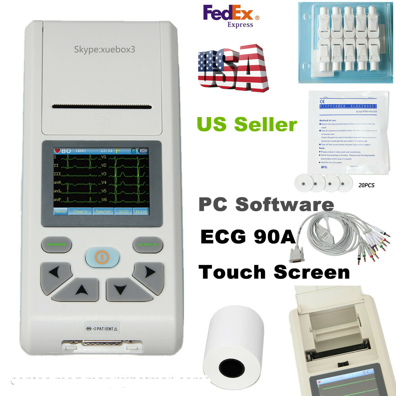 Touch Contec ECG90A ECG/EKG Machine 3/6/12-lead electrocardiograph,Software USA Touch Contec ECG90A ECG/EKG Machine 3/6/12-lead electrocardiograph,Software USA
