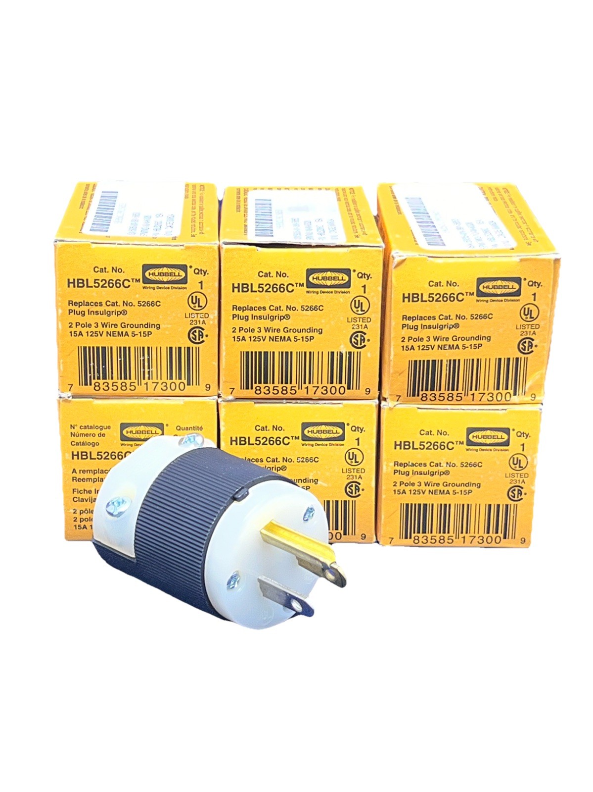LOT OF 6 Hubbell HBL5266C AC Male NEMA 5-15P Plug 15A 125V Connector CL/BK LOT OF 6 Hubbell HBL5266C AC Male NEMA 5-15P Plug 15A 125V Connector CL/BK