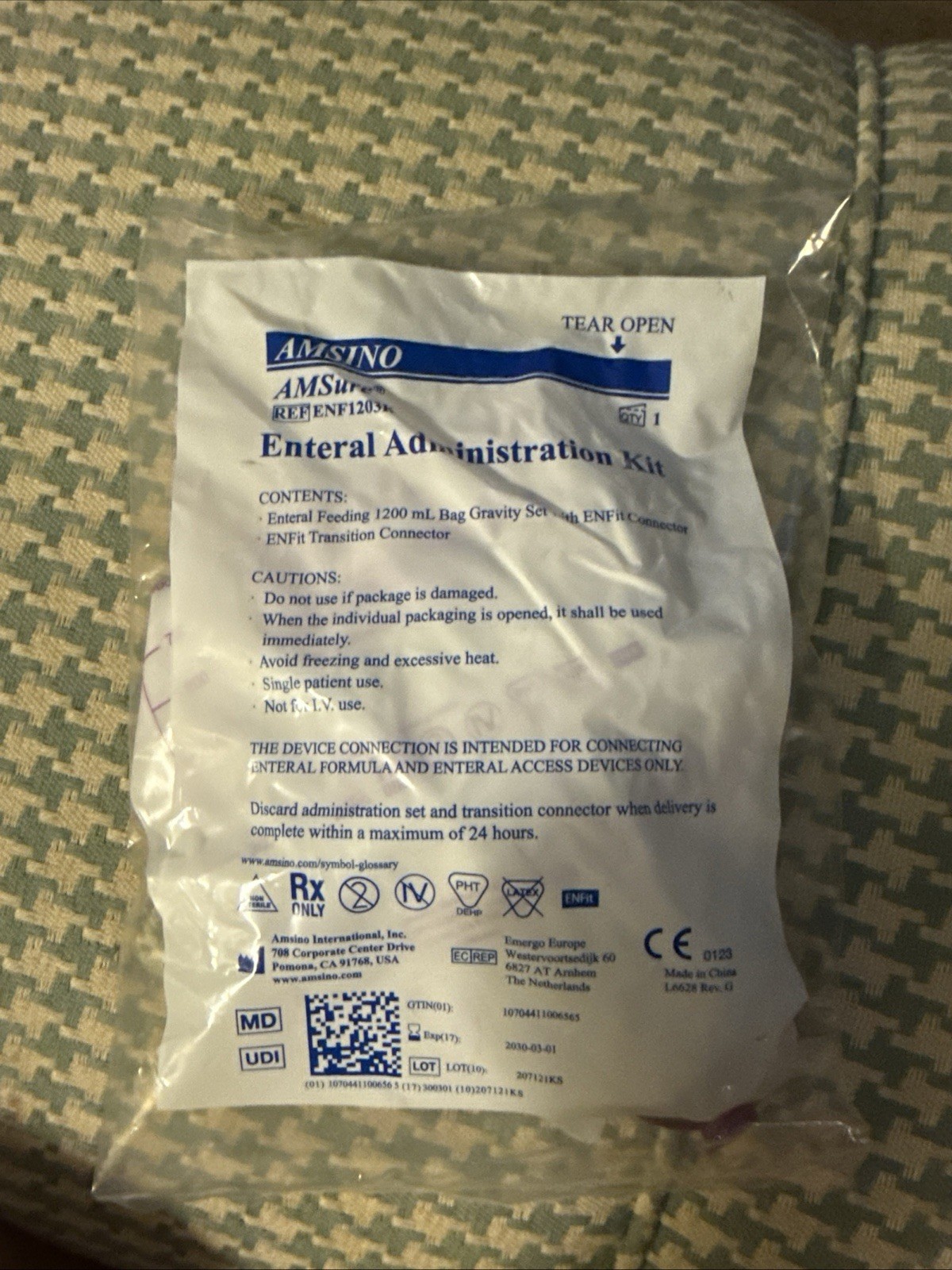 Amsino AMSure Enteral Admin. Kits - 1200 mL Bag Gravity Set ENFit ENF1203K - 23 Amsino AMSure Enteral Admin. Kits - 1200 mL Bag Gravity Set ENFit ENF1203K - 23