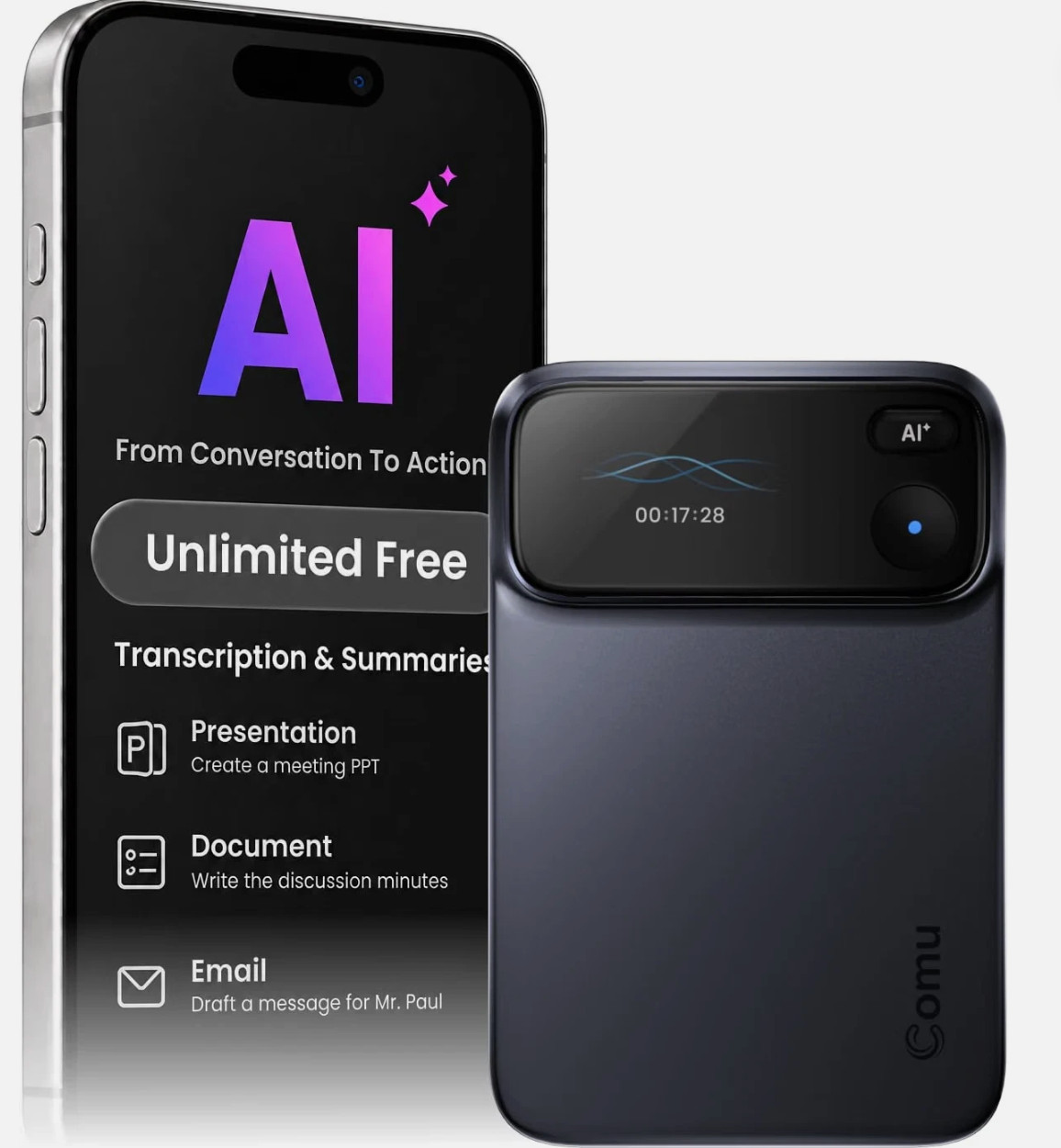 Comu Action Pro AI Voice Recorder, Automatic AI Docs, 70H+ Battery LifeAI Note Comu Action Pro AI Voice Recorder, Automatic AI Docs, 70H+ Battery LifeAI Note