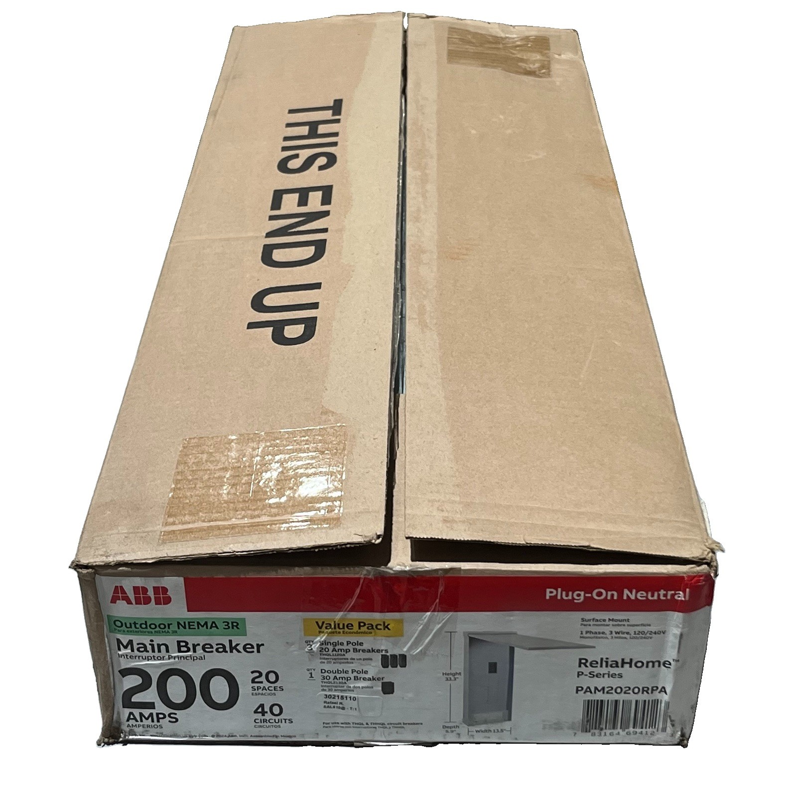 NEW ABB 200A 20/40 Outdoor Main Breaker Panel w/ Breakers - PAM2020RPA NEW ABB 200A 20/40 Outdoor Main Breaker Panel w/ Breakers - PAM2020RPA