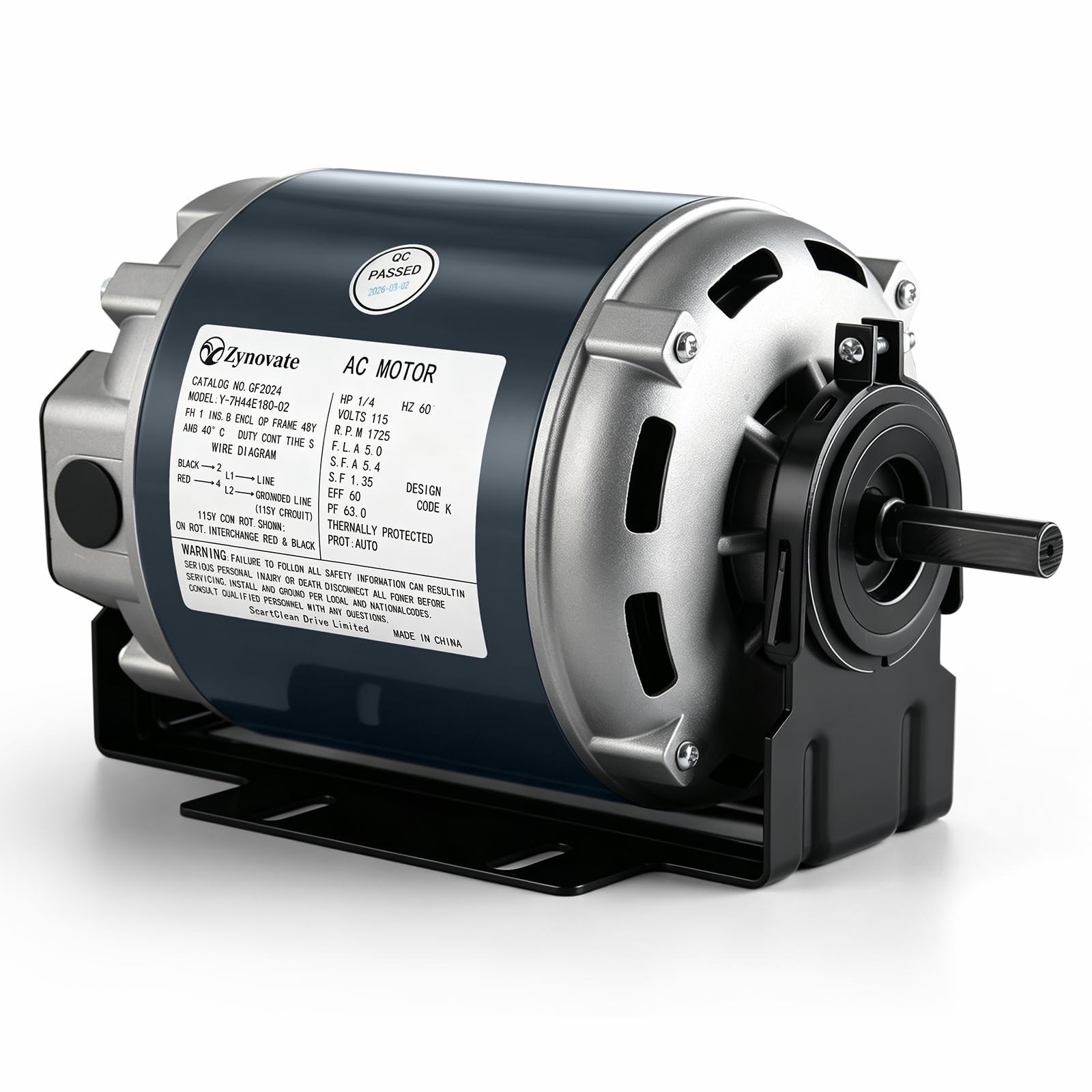 Upgraded GF2024 Belt Drive Blower Fan Motor 1/4 HP 115V 1725 RPM 48F A.O Smith