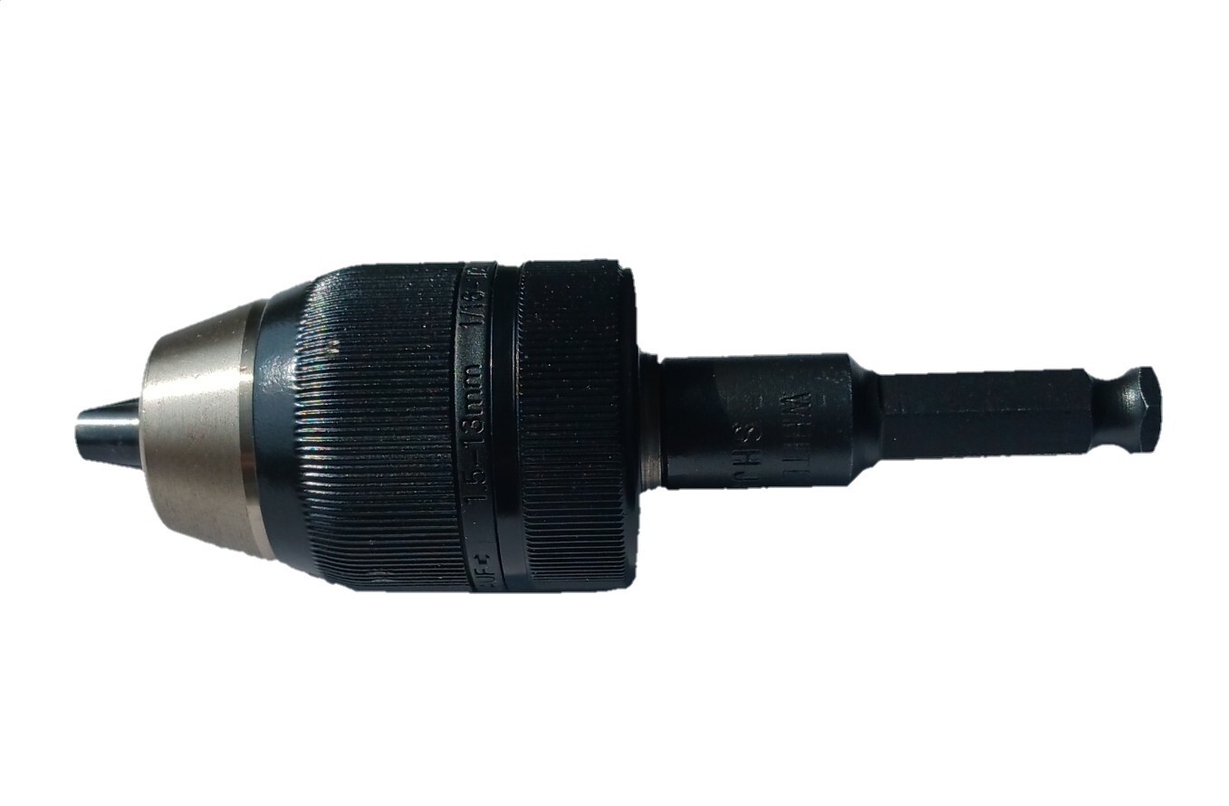 WHITE- 1/2 JACOBS KEYLESS STEEL COLLAR CHUCK  WITH 7/16 HEX  DRIVER SHJAC14KLS