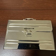 Porsche Metal Business Card Holder Silver Logo Slim Card Case Automotive Rare picture