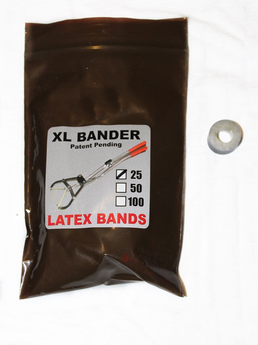 XL Bander Bands 25ct Castrate Bulls Goats Fast Easy Use XL Bander 250-750lbs XL Bander Bands 25ct Castrate Bulls Goats Fast Easy Use XL Bander 250-750lbs