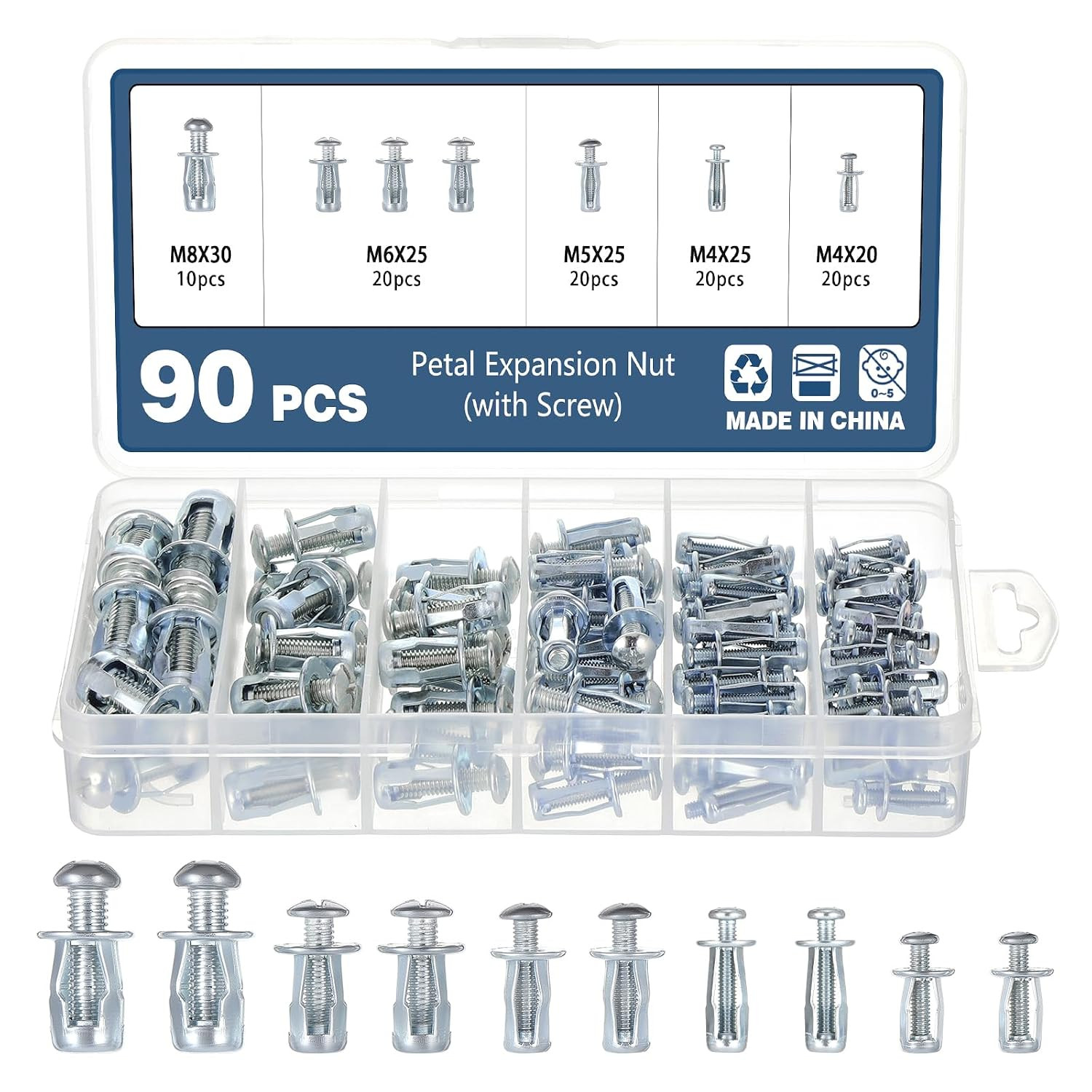 90pcs Jack Nuts Petal Nuts,M4,M5,M6,M8 Expansion Screw Petal Nut,Thins Fixings D