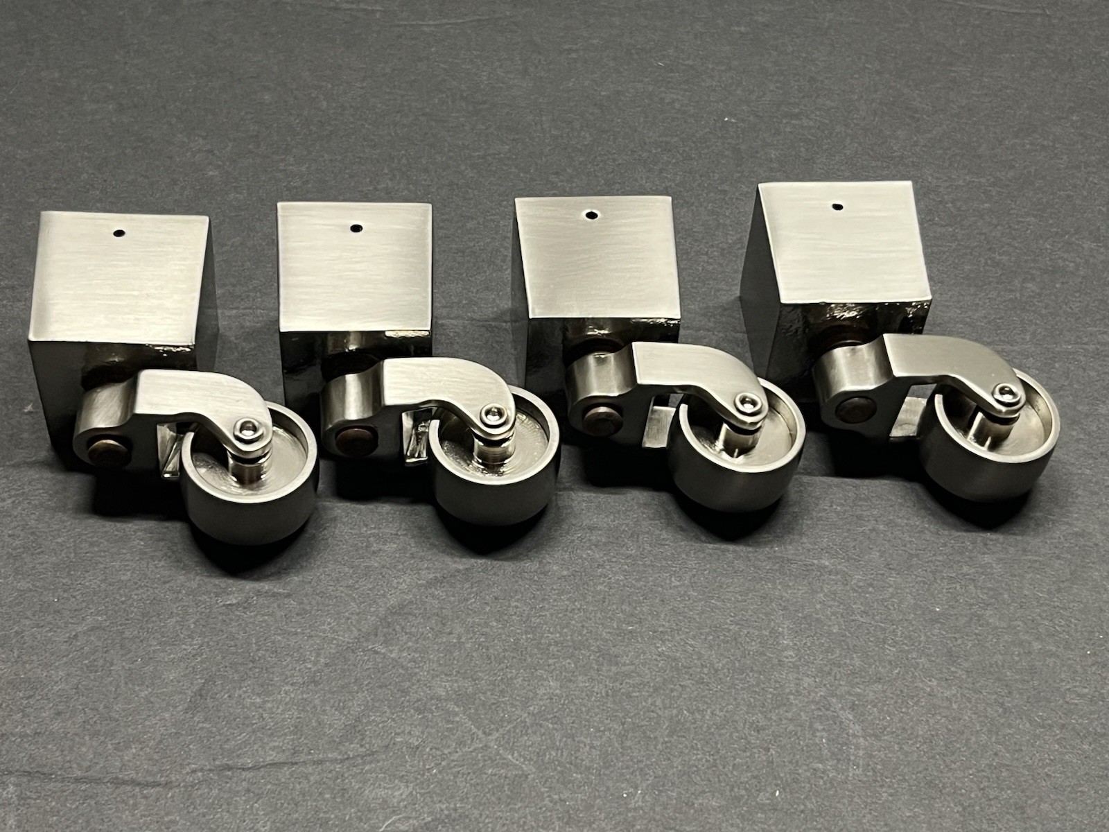 New Set (4) Nickel/Brushed Metal Square Cup Swivel Furniture Casters 