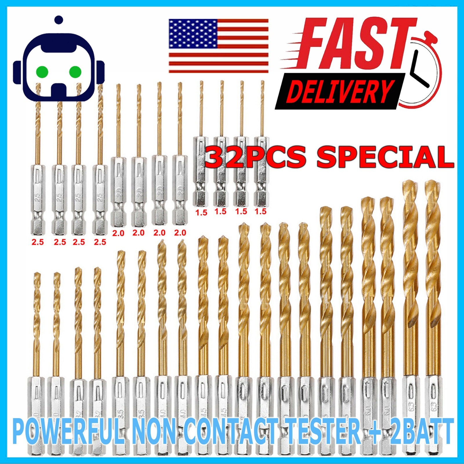 32pcs 1/4'' Hex Shank Titanium Coated HSS Steel DRILL BIT Set Metal Wood Plastic 32pcs 1/4'' Hex Shank Titanium Coated HSS Steel DRILL BIT Set Metal Wood Plastic