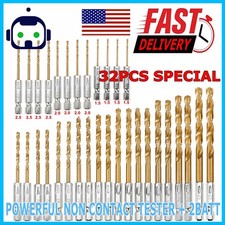 32pcs 1/4'' Hex Shank Titanium Coated HSS Steel DRILL BIT Set Metal Wood Plastic picture