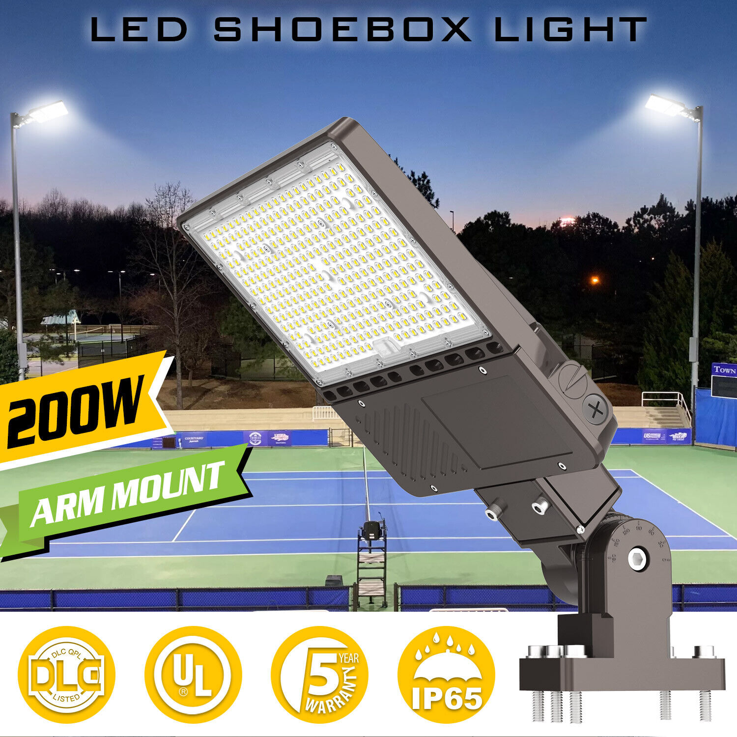 200W LED Parking Lot Light Outdoor Shoebox Pole Fixture Dusk To Dawn 30000 Lumen