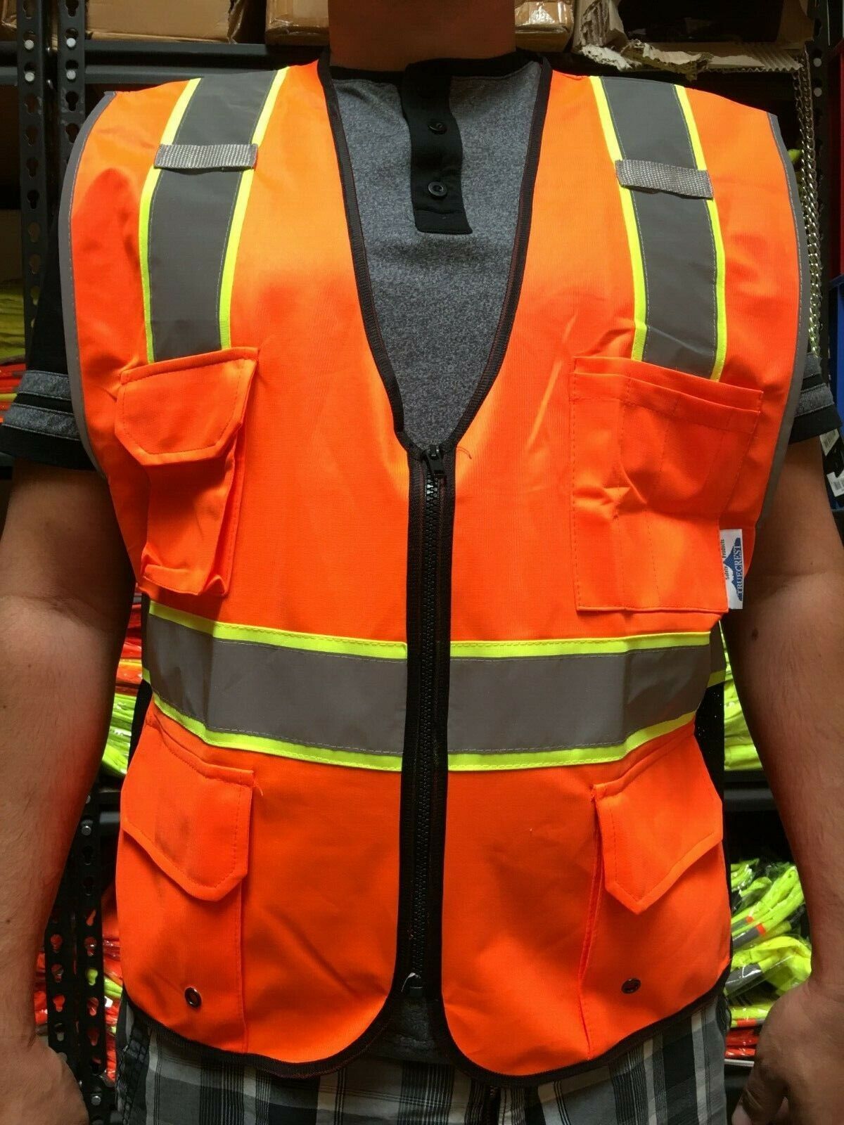 TCSV3-OR High Visibility Orange Two Tones Safety Vest , ANSI/ ISEA 107-2015