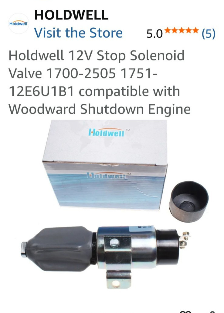 New Holdwell 12V Stop Solenoid Valve - Compatible w/ Woodward Shut Down Engine New Holdwell 12V Stop Solenoid Valve - Compatible w/ Woodward Shut Down Engine