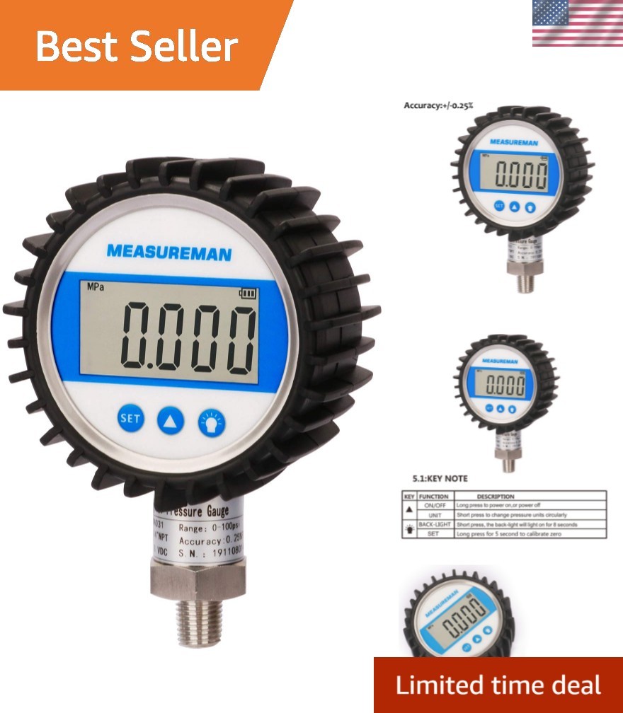 Stainless Steel Digital Pressure Gauge: 1/4\ Stainless Steel Digital Pressure Gauge: 1/4\