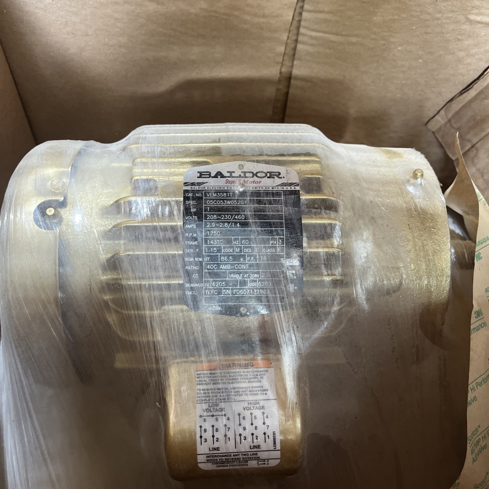 Baldor VEM3581T General Purpose Motor 1 HP 3 Phase 1750 RPM Baldor VEM3581T General Purpose Motor 1 HP 3 Phase 1750 RPM