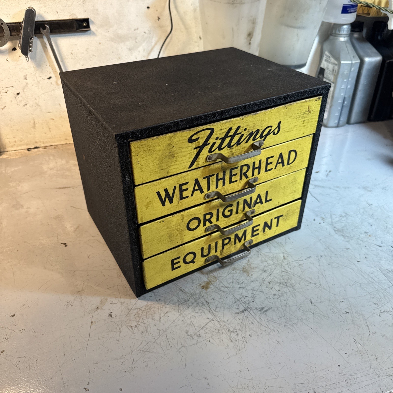 Vintage Original Weatherhead Equipment Fittings 4-Drawer Advertising Cabinet